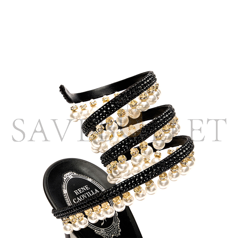 RENE CAOVILLA CHANDELIER BLACK PLATFORM SANDAL WITH PEARLS 130 C12380
